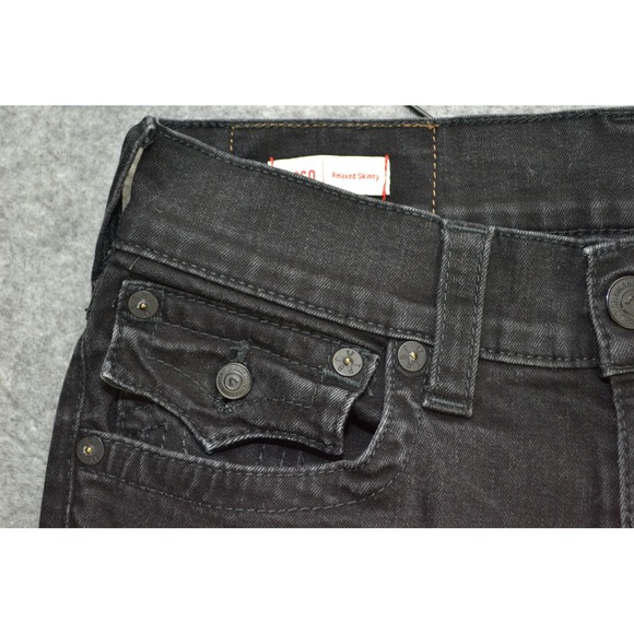 True‎ Religion Jeans Mens 30 Black Rocco Flap Relaxed Skinny Fit 30x31 Denim - Picture 3 of 16
